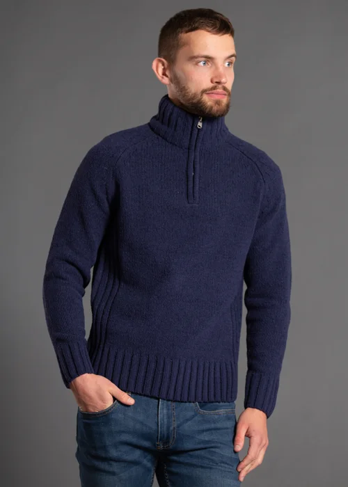 Kensington Eastside Navy Quarter Zip Raglan Sleeve Knitted Jumper - XXL Image 1
