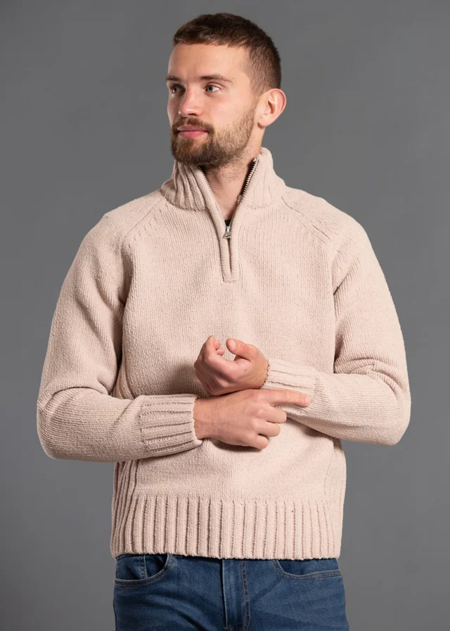 Kensington Eastside Stone Quarter Zip Raglan Sleeve Knitted Jumper
