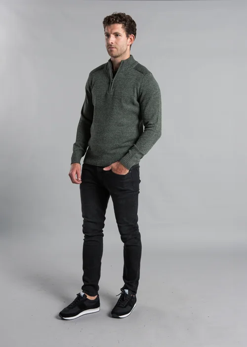 Kensington Eastside Khaki Quarter Zip Twisted Yarn Knitted Jumper - Medium Image 4