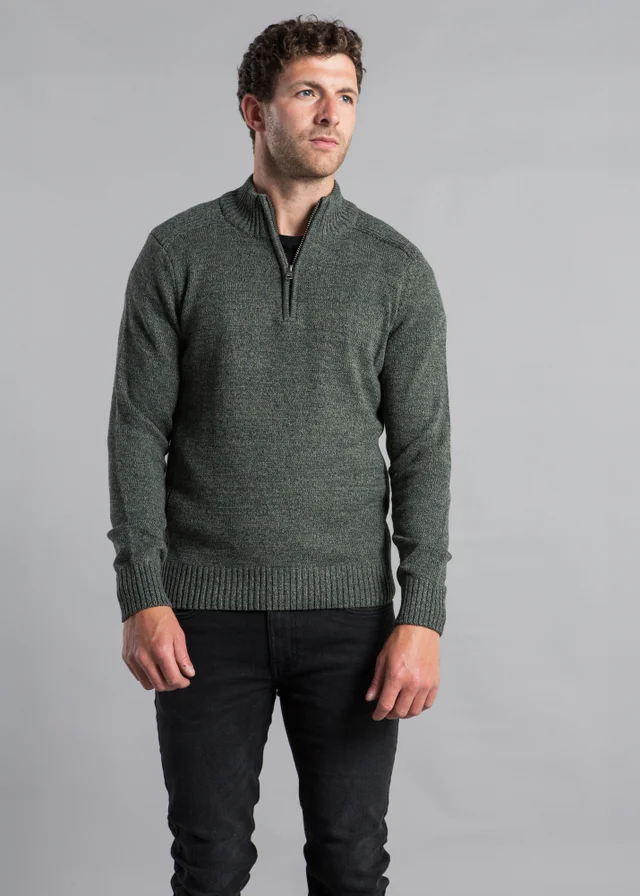 Kensington Eastside Khaki Quarter Zip Twisted Yarn Knitted Jumper