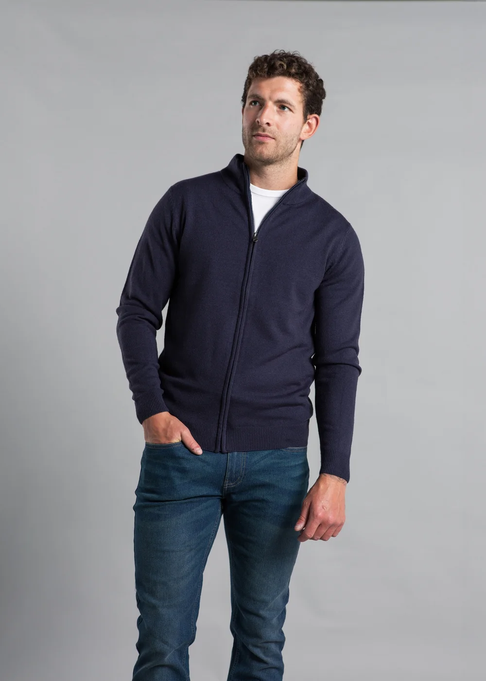 Kensington Eastside Navy Funnel Neck Zip-Through Cardigan - Small Image 1