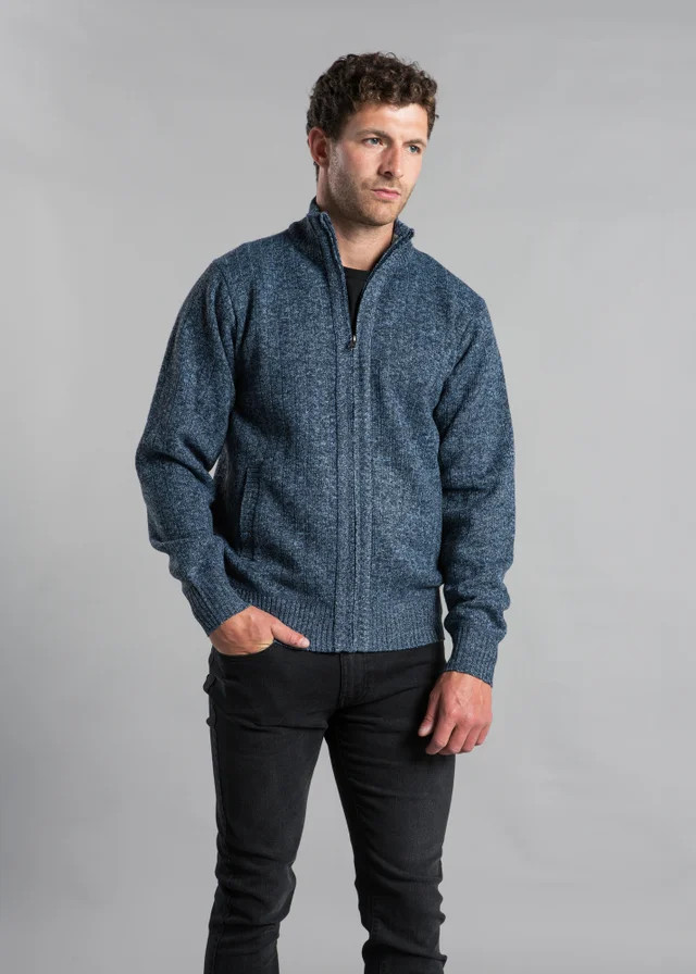 Kensington Eastside Blue Textured Zip-Through Fleece with Polar Fleece Lining