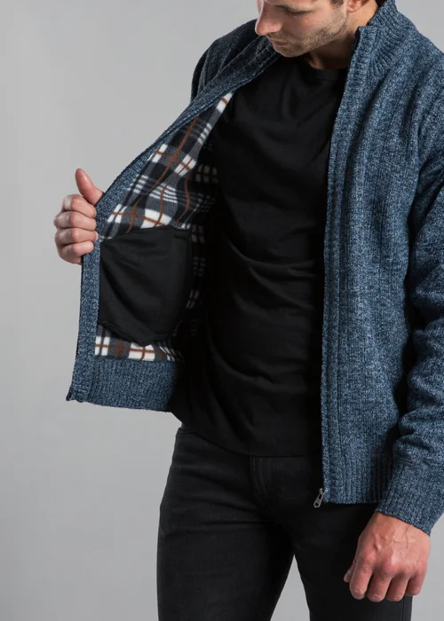 Kensington Eastside Blue Textured Zip-Through Fleece with Polar Fleece Lining - Extra Large Image 3