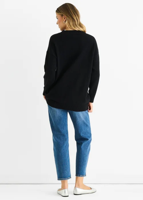 Gini London Black Paint Flower Knit Oversized Long Jumper - Small/Medium Image 2