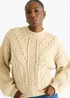 Gini London Beige Chunky Knit Oversized Knit Jumper - L/XL Image 3