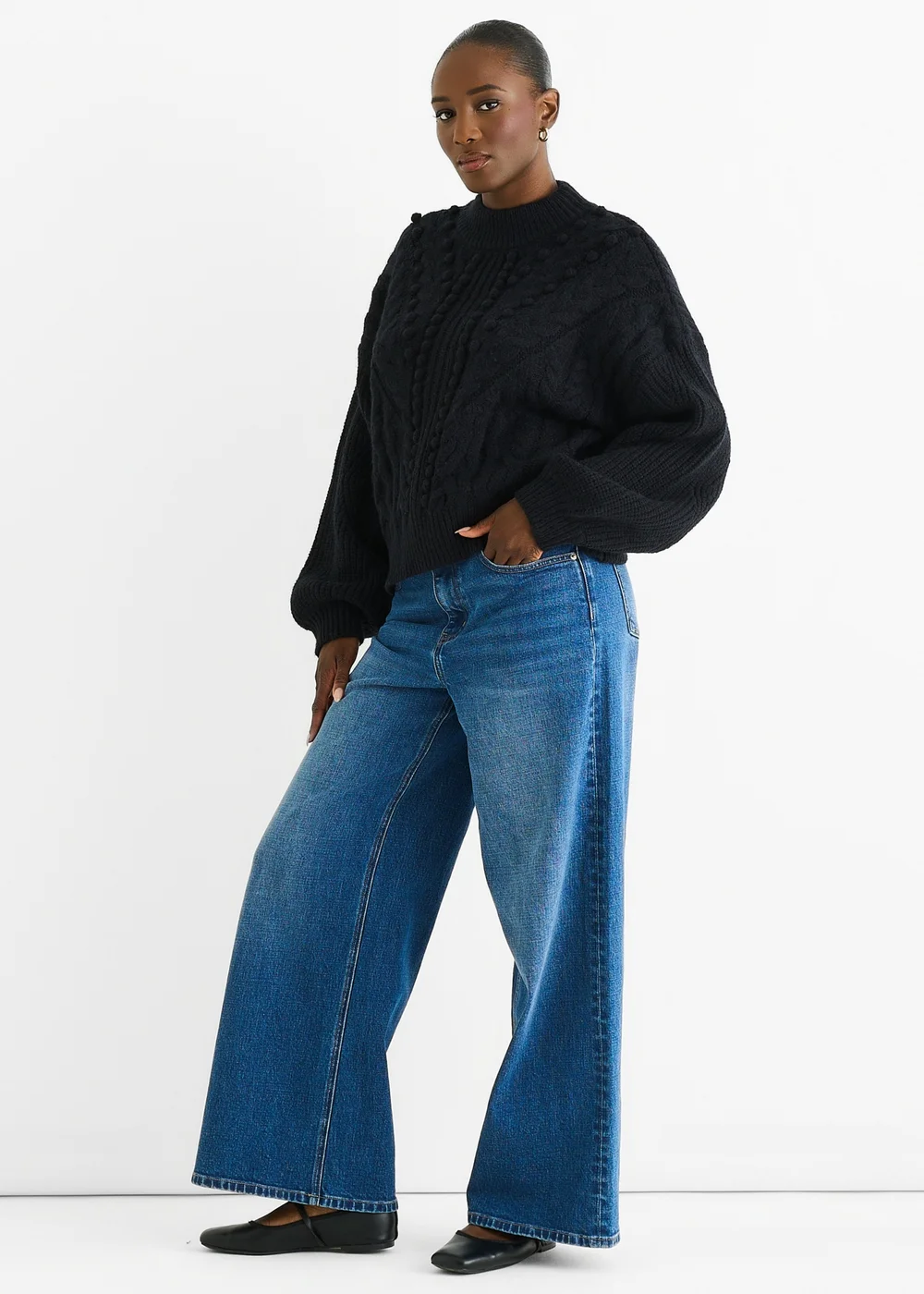 Gini London Black Chunky Knit Oversized Knit Jumper - M/L Image 4