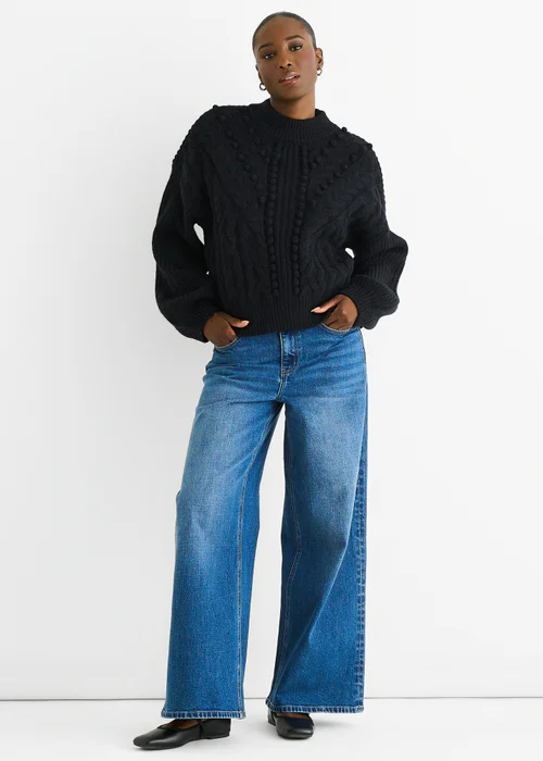 Gini London Black Chunky Knit Oversized Knit Jumper - S/M Image 1