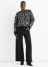 Gini London Black Animal Pattern loose Fit Knit Jumper - L/XL Image 1