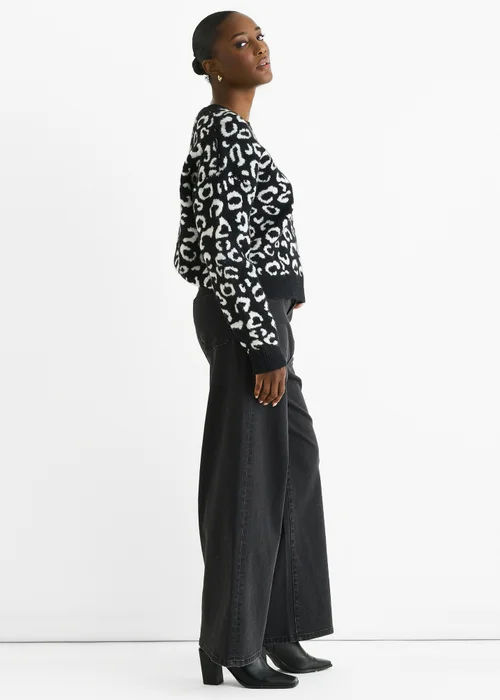 Gini London Black Animal Pattern loose Fit Knit Jumper - L/XL Image 4