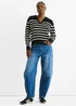 Gini London Black Recycle Stripe V Neck Collar Knit Jumper - S/M Image 1