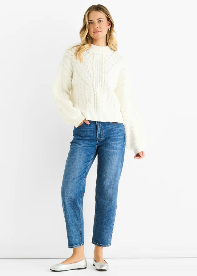 Gini London White Chunky Knit Oversized Knit Jumper