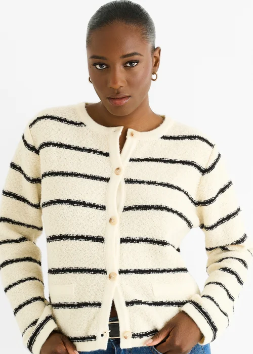Gini London Cream Stripe Military Crop Recycle Knit Cardigan - L/XL Image 3