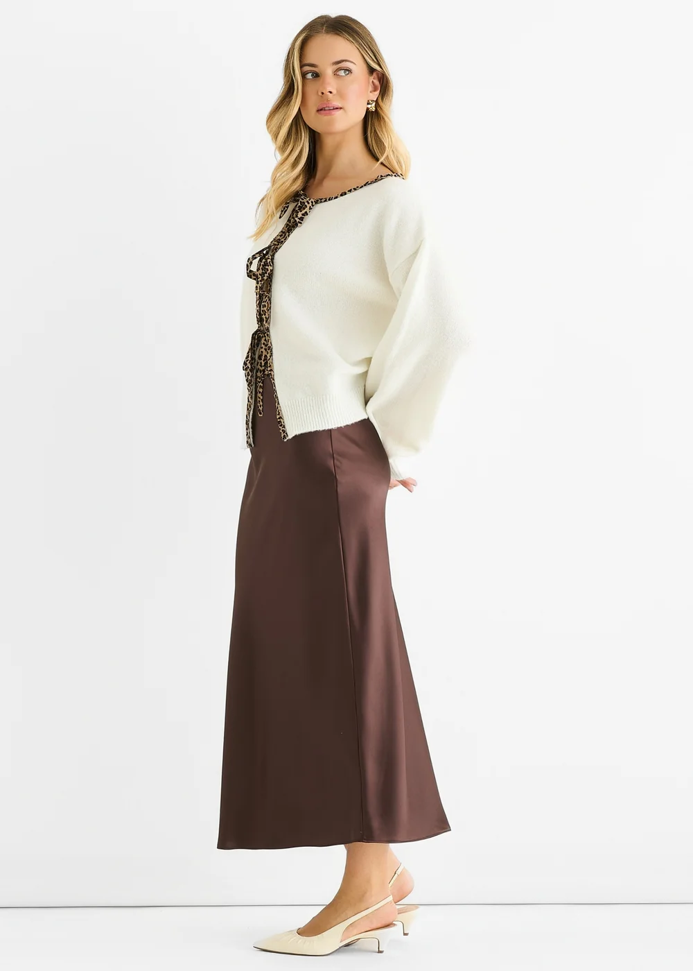 Gini London Cream Contrast Animal Tie Oversized Knit Cardigan - M/L Image 4