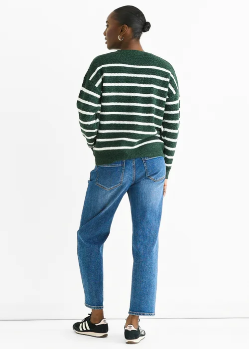 Gini London Green Stripe Chunky Knit Oversized Jumper - M/L Image 2