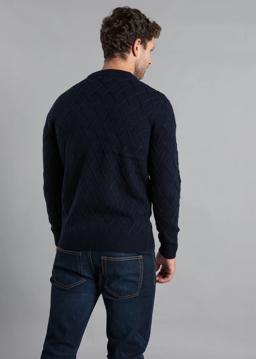 Kensington Eastside Navy Cable Knit Crew Neck Jumper - Large Image 2