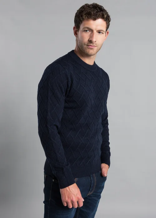 Kensington Eastside Navy Cable Knit Crew Neck Jumper - Large Image 1