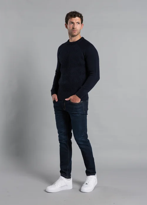Kensington Eastside Navy Crew Neck Knitted Jumper with Wool - Large Image 3