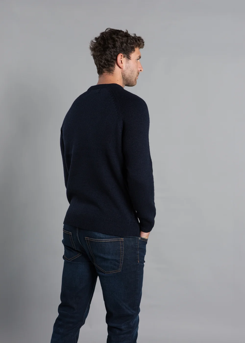 Kensington Eastside Navy Crew Neck Knitted Jumper with Wool - Large Image 2