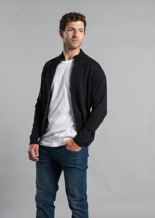 Kensington Eastside Black Cotton Blend Zip-Through Cardigan - Extra Large Image 3