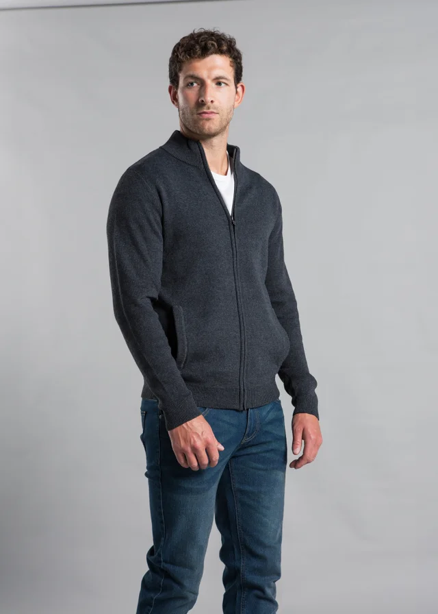 Kensington Eastside Dark Grey Cotton Blend Zip-Through Cardigan