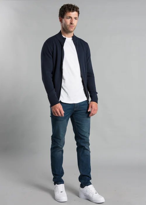 Kensington Eastside Navy Cotton Blend Zip-Through Cardigan - XXL Image 4