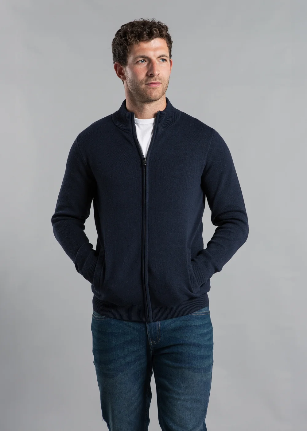 Kensington Eastside Navy Cotton Blend Zip-Through Cardigan - XXL Image 1