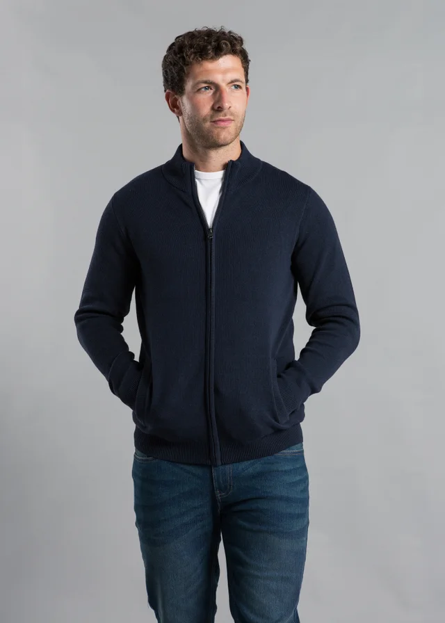 Kensington Eastside Navy Cotton Blend Zip-Through Cardigan
