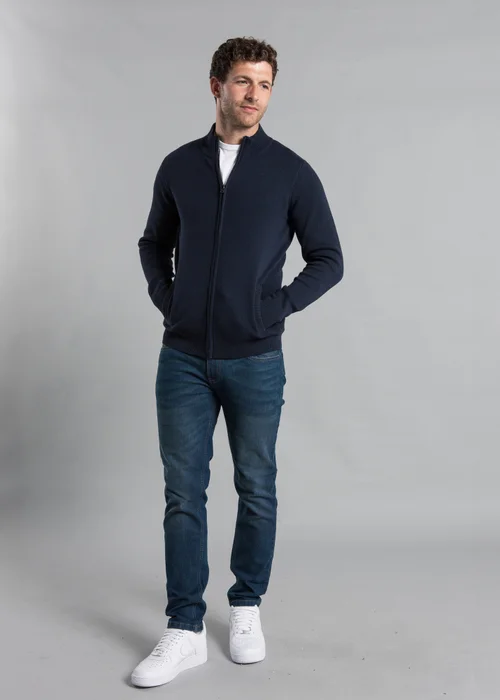 Kensington Eastside Navy Cotton Blend Zip-Through Cardigan - XXL Image 3