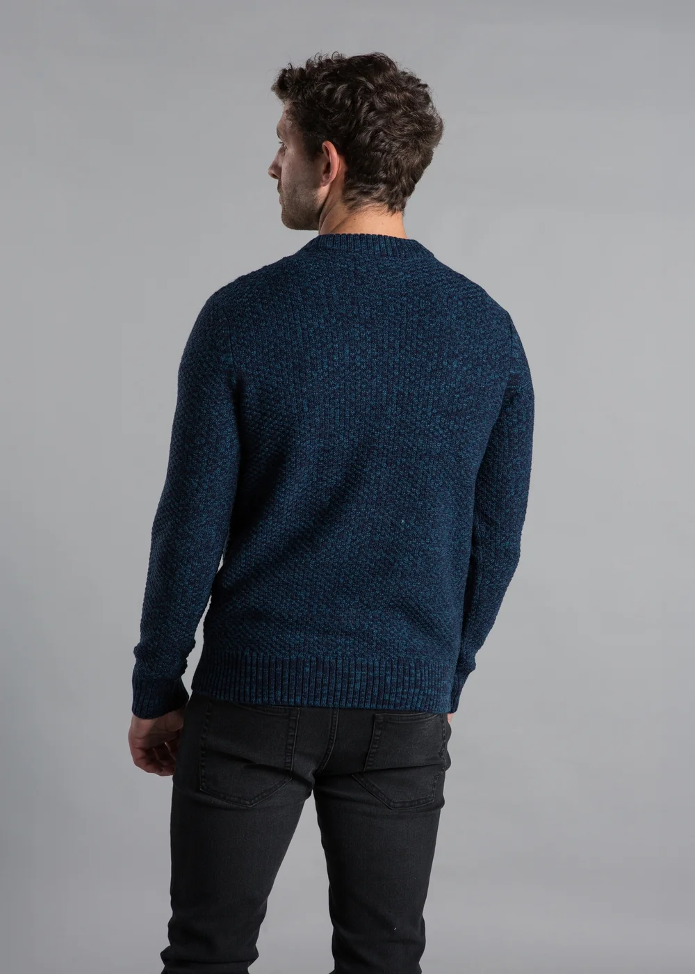 Kensington Eastside Dark Blue Cable Knit Crew Neck Jumper with Wool - XXL Image 2