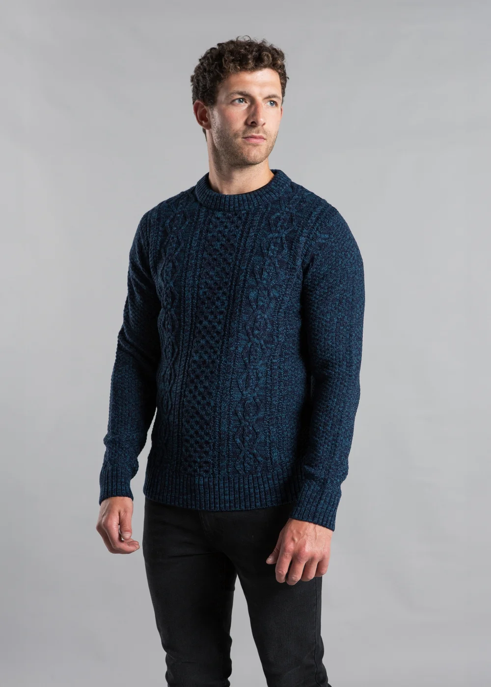 Kensington Eastside Dark Blue Cable Knit Crew Neck Jumper with Wool - XXL Image 1