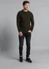 Kensington Eastside Khaki Cable Knit Crew Neck Jumper with Wool - Large Image 3