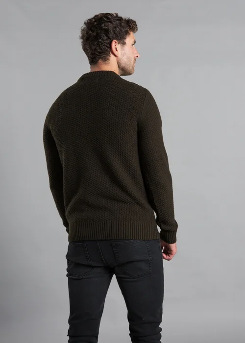 Kensington Eastside Khaki Cable Knit Crew Neck Jumper with Wool - Large Image 2
