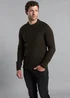 Kensington Eastside Khaki Cable Knit Crew Neck Jumper with Wool - Large Image 1