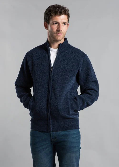Kensington Eastside Navy Full Zip Cardigan with Checked Faux Fur Lining - Medium Image 2