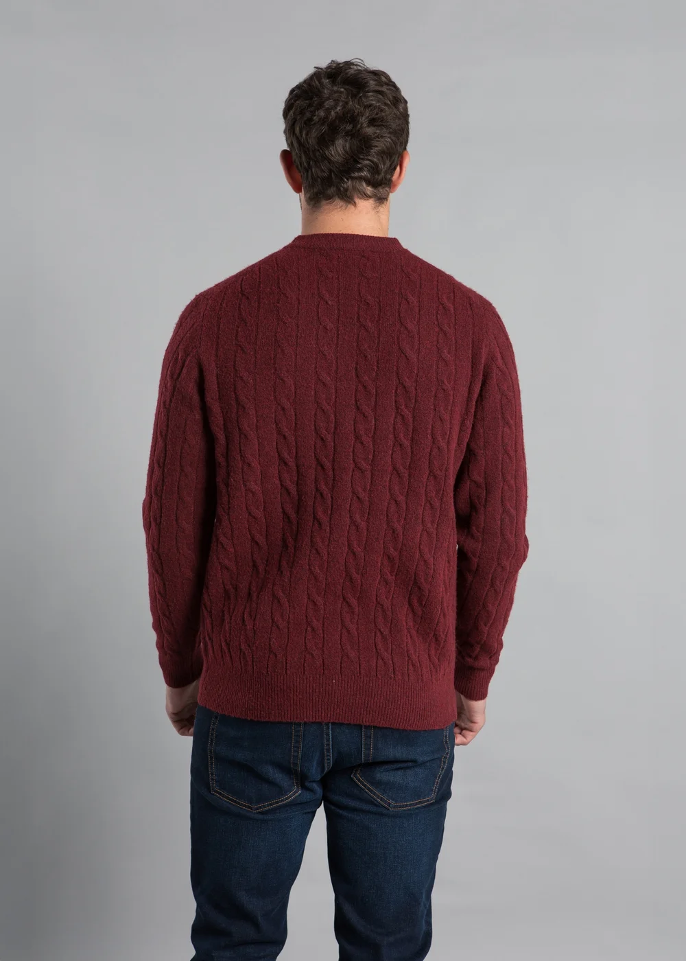Kensington Eastside Burgundy Rope Cable Knit Crew Neck Jumper - Large Image 2