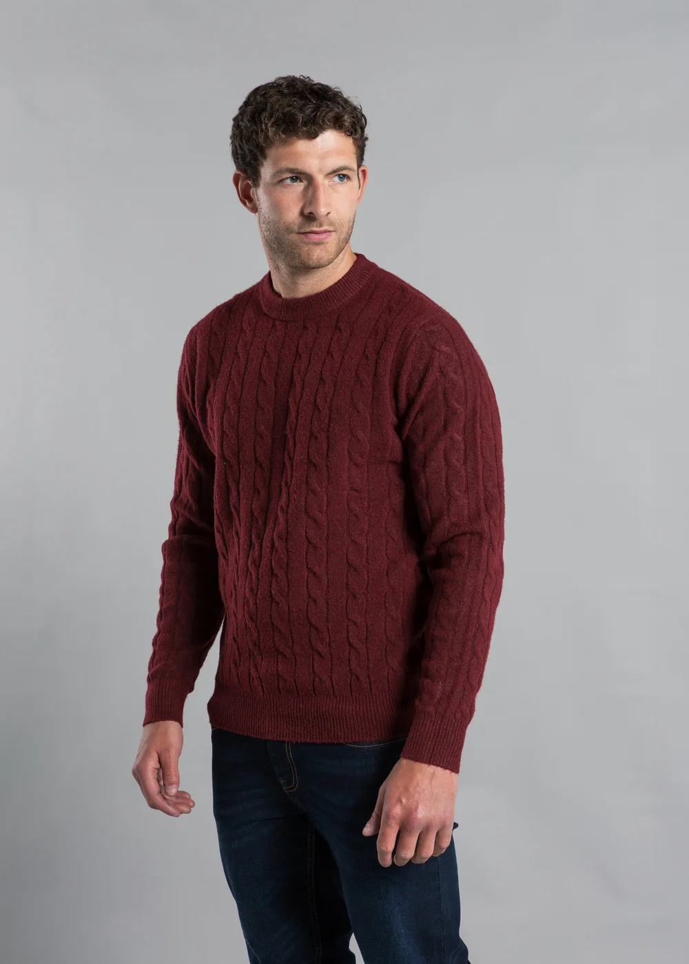 Kensington Eastside Burgundy Rope Cable Knit Crew Neck Jumper - Large Image 1
