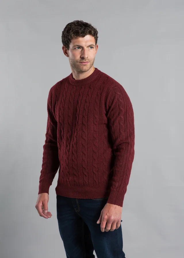 Kensington Eastside Burgundy Rope Cable Knit Crew Neck Jumper