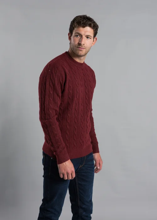 Kensington Eastside Burgundy Rope Cable Knit Crew Neck Jumper - Large Image 3