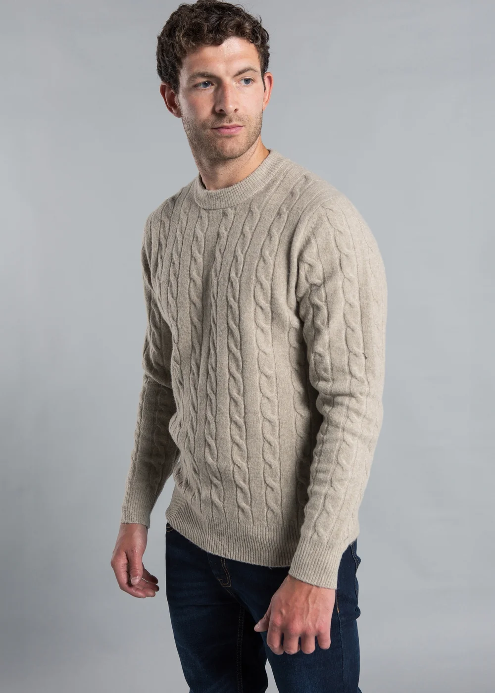 Kensington Eastside Stone Rope Cable Knit Crew Neck Jumper - Large Image 1