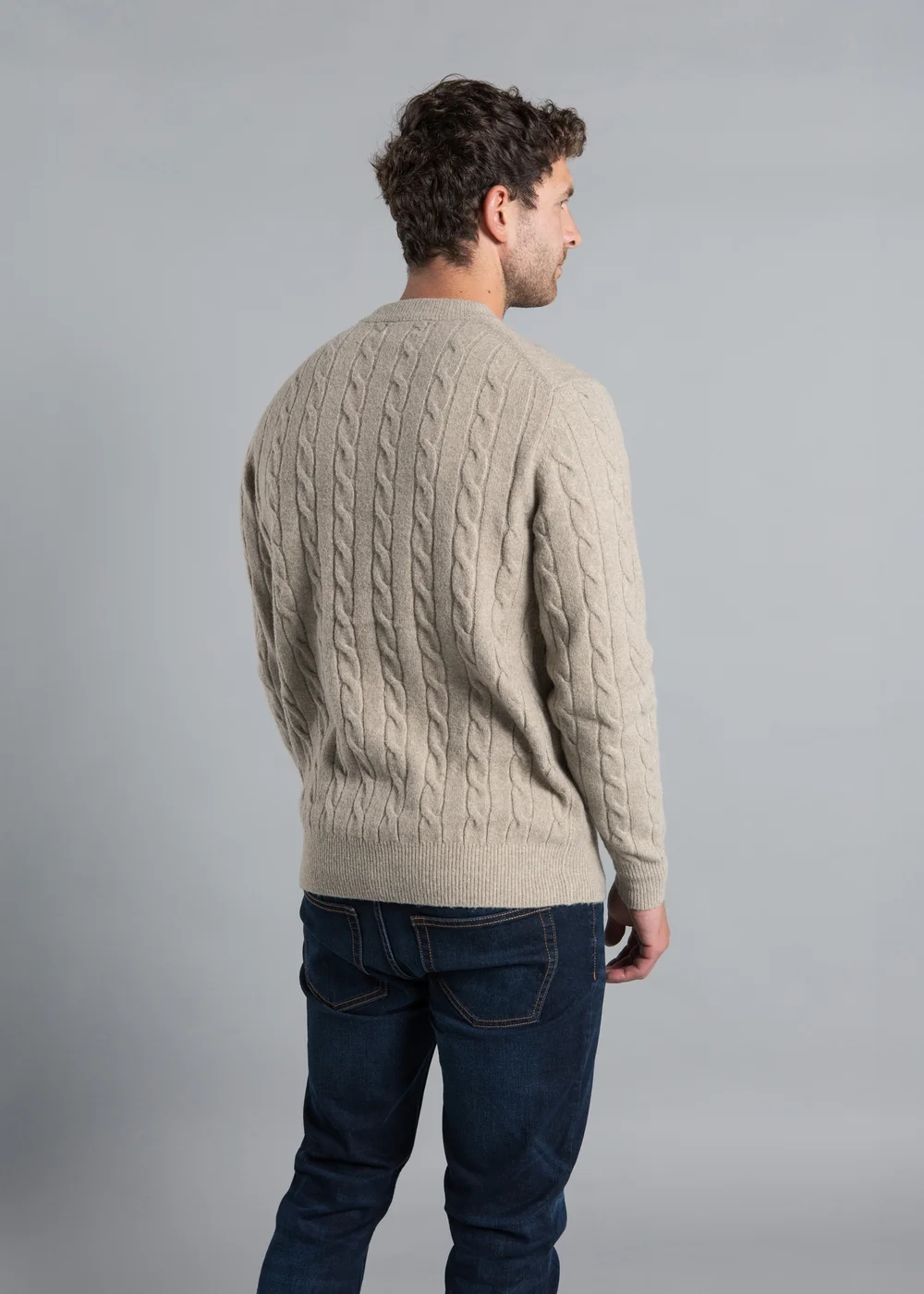 Kensington Eastside Stone Rope Cable Knit Crew Neck Jumper - Large Image 2