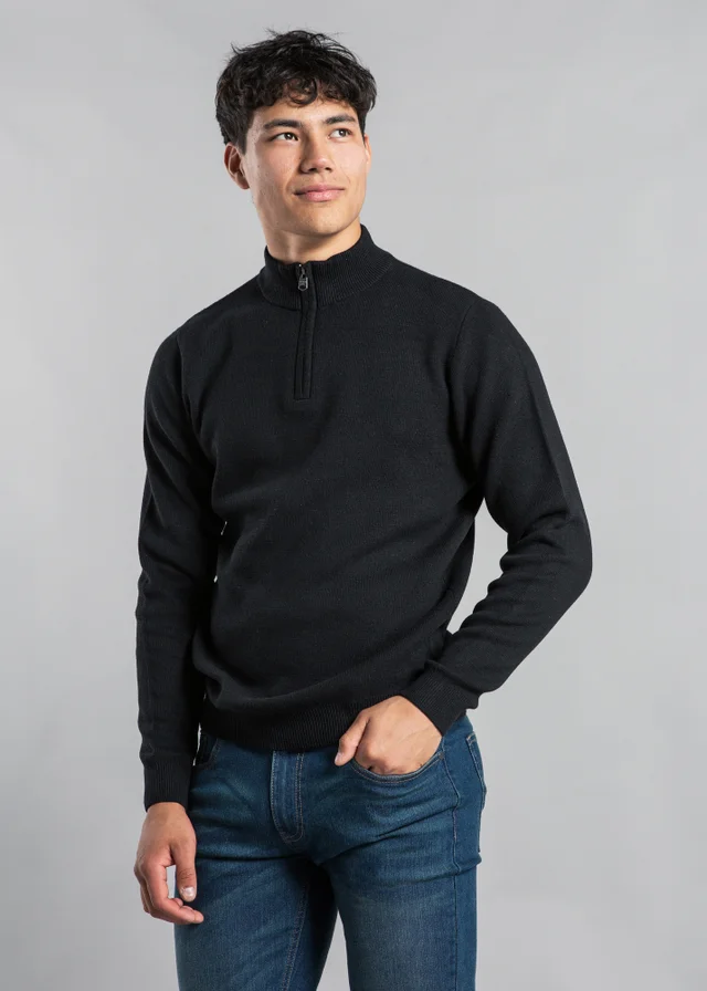 Kensington Eastside Black Cotton Blend Half Milano Zip Neck Jumper