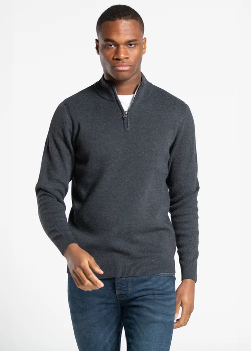 Kensington Eastside Dark Grey Cotton Blend Half Milano Zip Neck Jumper - XXL Image 1