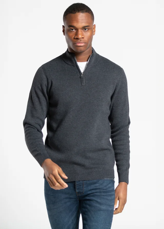 Kensington Eastside Dark Grey Cotton Blend Half Milano Zip Neck Jumper