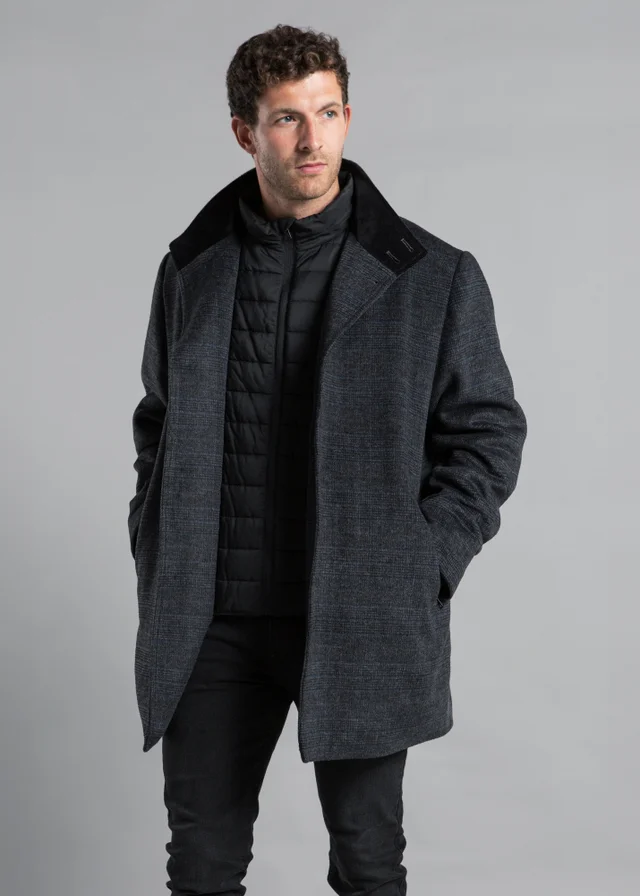 Kensington Eastside Grey Funnel Neck Coat with Wool