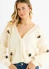 Gini London Cream 3D Contrast Teddy Crochet Cardigan - L/XL Image 3