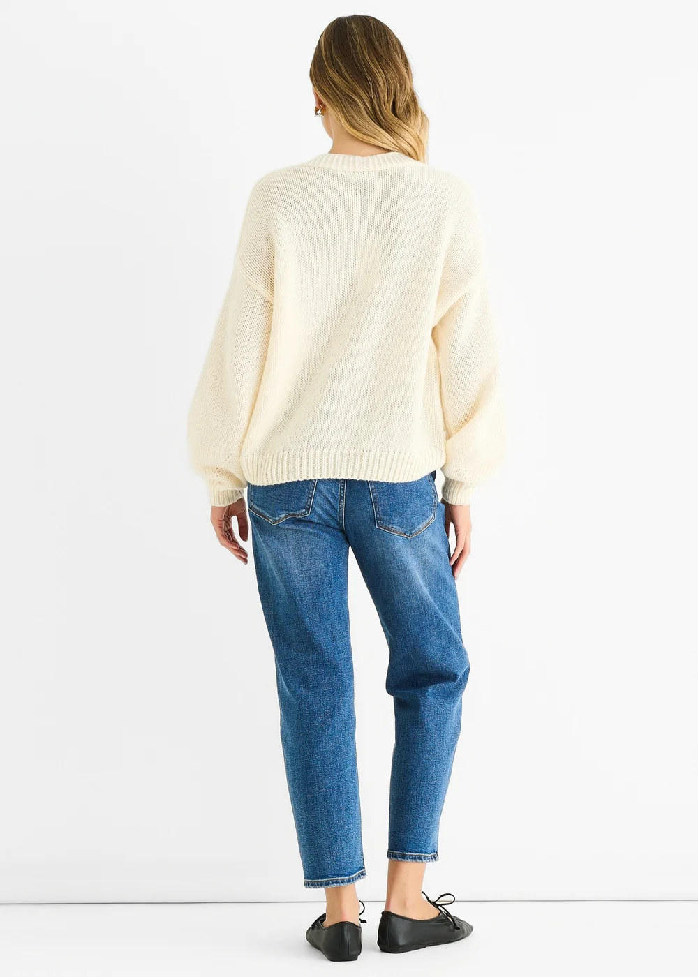 Gini London Cream 3D Contrast Teddy Crochet Cardigan - L/XL Image 2