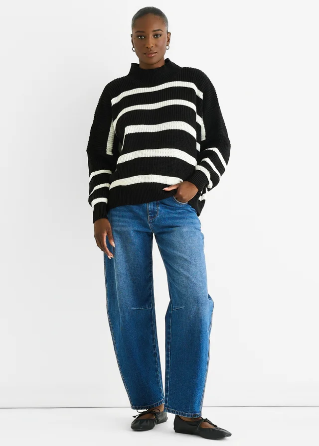 Gini London Black Chunky Knit High Neck Jumper