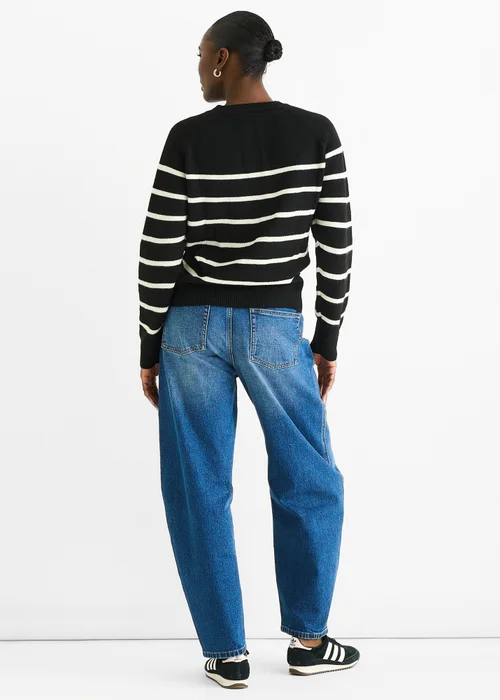 Gini London Black Recycle Stripe Button Up Loose Fit Knit Jumper - M/L Image 2