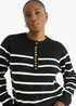 Gini London Black Recycle Stripe Button Up Loose Fit Knit Jumper - M/L Image 3