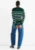 Gini London Green Recycle Stripe Button Up Loose Fit Knit Jumper - M/L Image 2